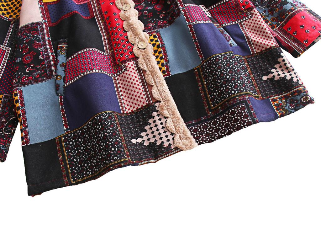 2023 Осень/Зима Хлопковое пальто с капюшоном в этническом стиле - европейская и американская мода, свободный крой, смесь хлопка и льна с бархатной подкладкой для женщин