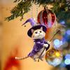 Wizard Hat Cat Hanging Decoration Home Indoor Christmas Tree Car Rearview Mirror 2D Flat Acrylic Broom Kitten Hanging Ornament Animal Pendant