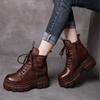 Fashion GKTINOO Women's Genuine Leather Ankle Boots Women Autumn Winter Lace Up Women Punk Boots Flat Ladies Shoes Woman Botas Mujer