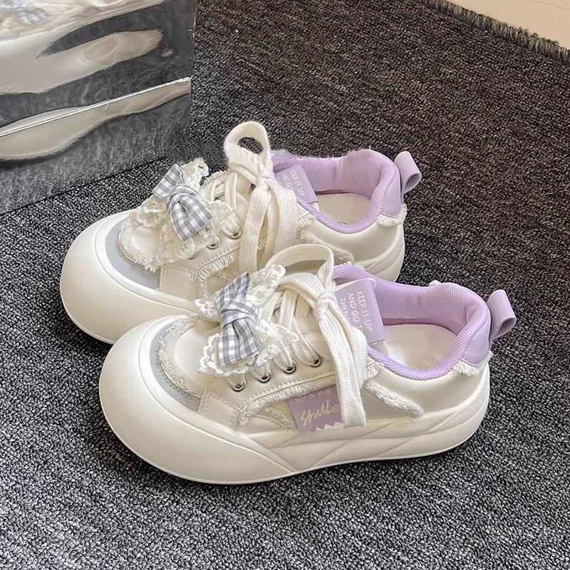Молоко Хуху туфли на толстой подошве с бантом женские весенне-осенние новые маленькие белые туфли универсальные нишевые повседневные кеды прилив