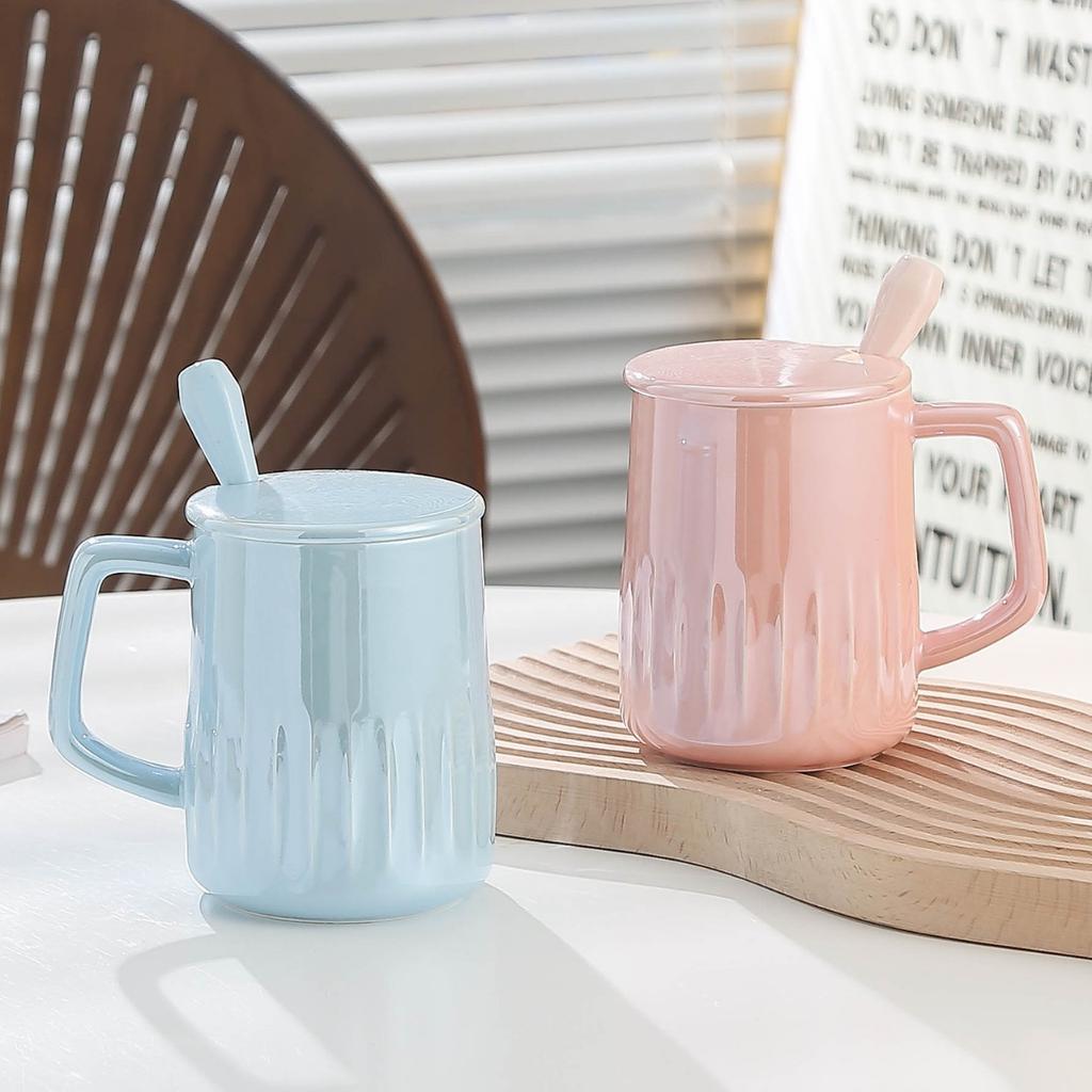 Pearlescent Glaze Mug Design Niche Ceramic Cup  Creative Cup for Girls  High Appearance Level  Couple Water Cup with Lid Household Use