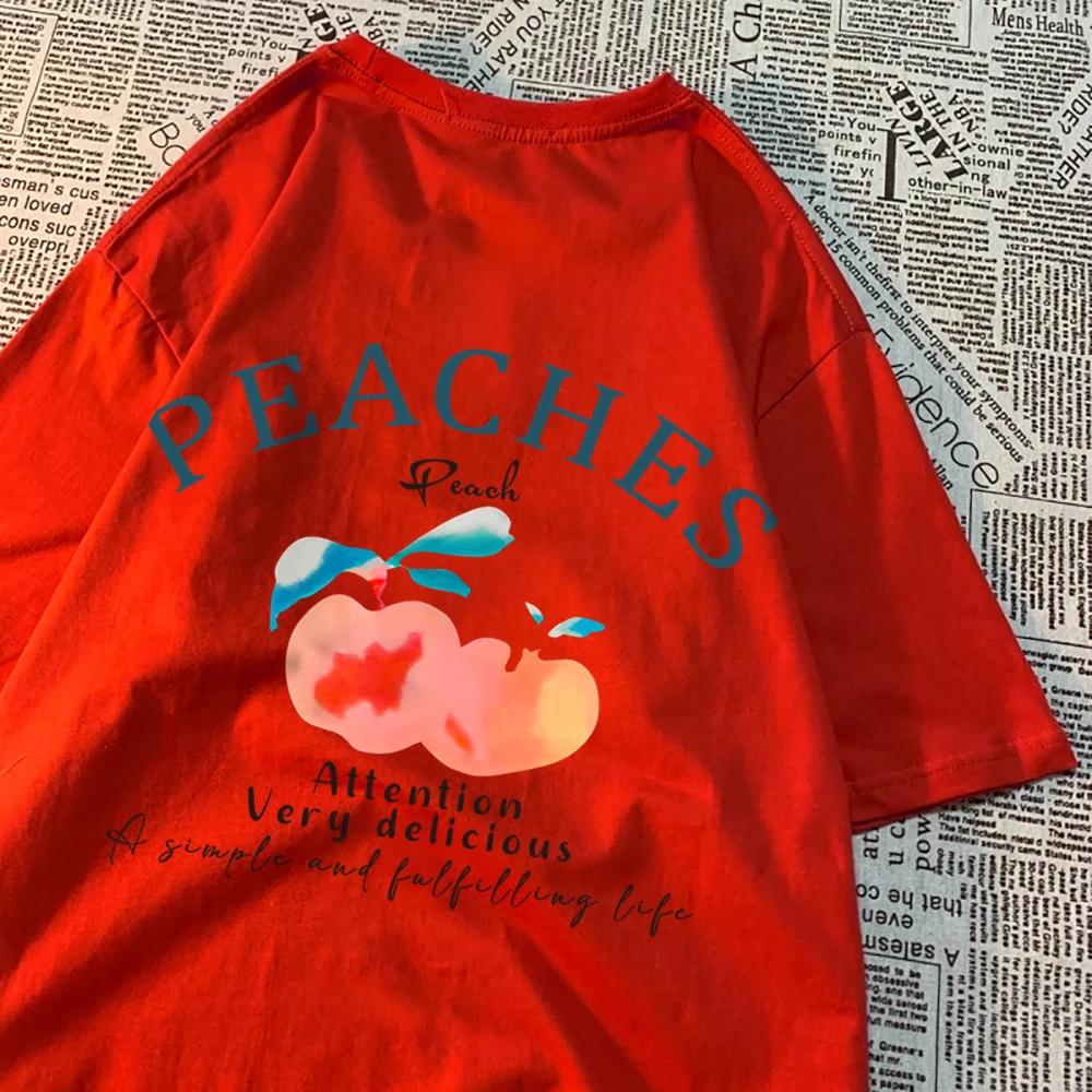 Peaches Attention Very Delicious Letters Men T Shirt Hip Hop Loose New Tops Fashion Casual Tshirts Summer Cotton Tee Clothing