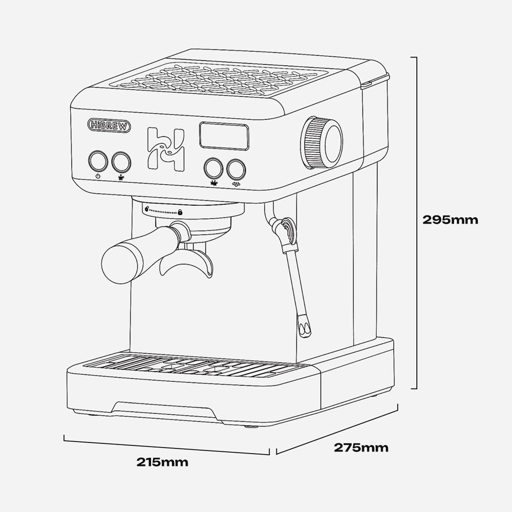 Полуавтоматическая эспрессо-машина HiBREW H10, насос 15 бар, резервуар 1,8 л, регулируемый контроль температуры, предупреждение о низком уровне воды
