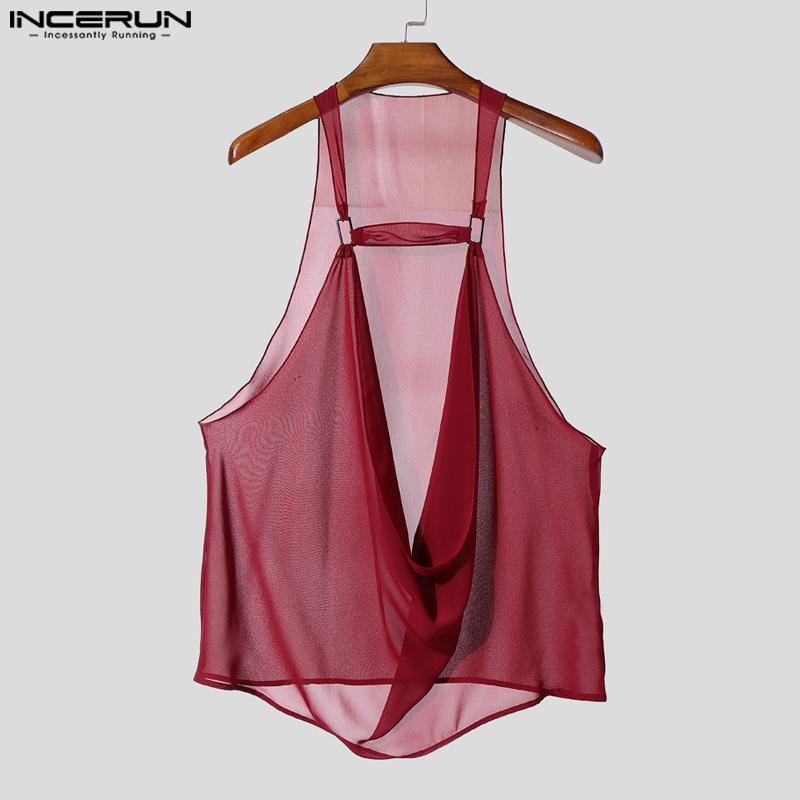 INCERUN Мужские майки без рукавов с вырезом-качели на бретелях из прозрачной сетки для вечеринок и клубов