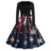 Women's Fashion Casual Square Neck Slim Christmas Printed Long Sleeve Dresses