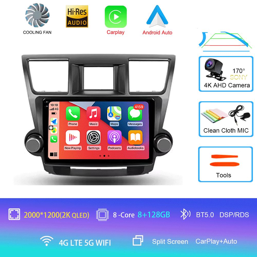 Автомобильное радио Android 14 Carplay Auto для Toyota Highlander 2 XU40 2007-2013 Мультимедиа Видео Плеер Навигация GPS Стерео 2din DSP