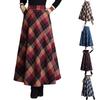 Женская повседневная модная ретро шерстяная клетчатая юбка миди, зимняя с высокой талией А-силуэта шерстяная юбка, длинная юбка, юбка миди