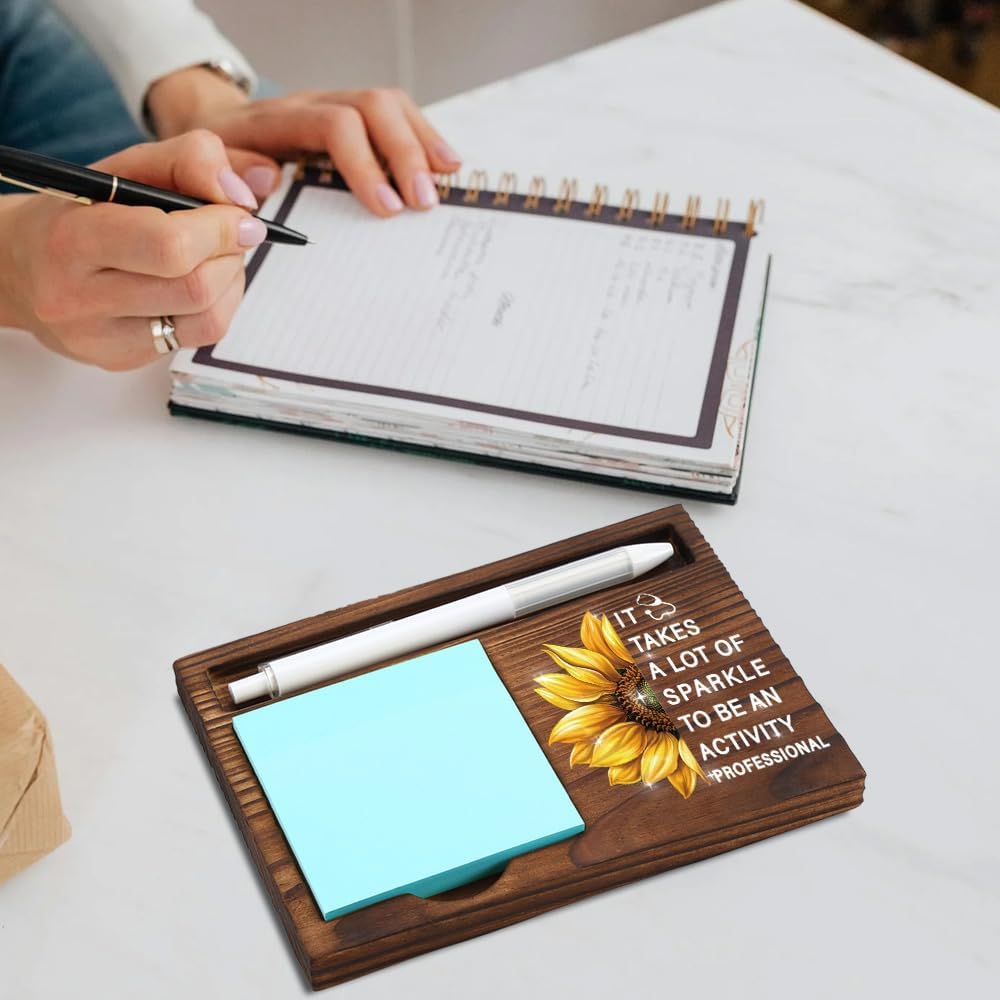 Activity Professional Gift, Sunflower Office Decor Gifts, Appreciation Present for Activity Leaders, Wooden Sticky Note Holder, 6.5×4.8×0.8