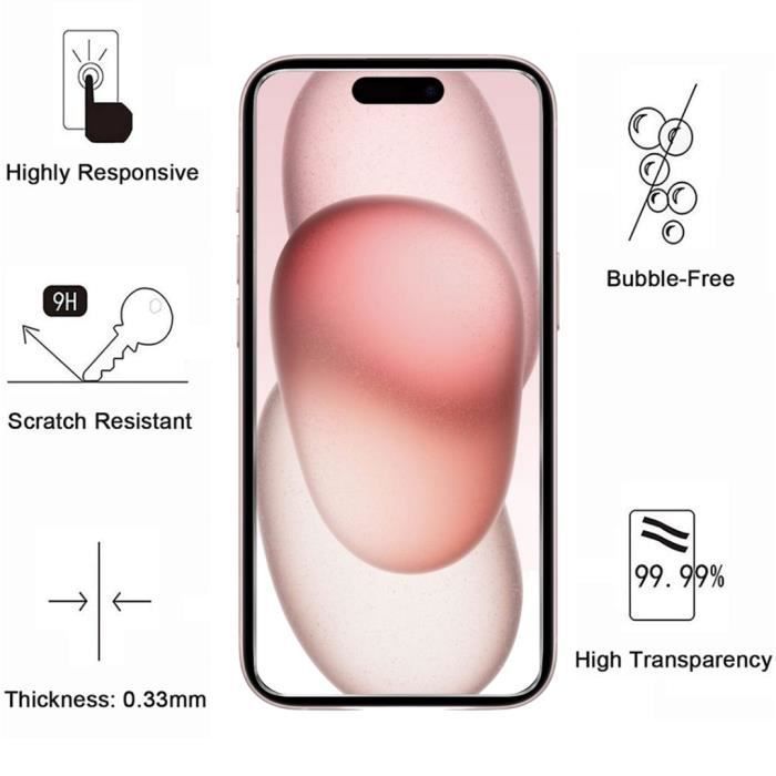 Защитная пленка - Phonillico® - iPhone 15 - Набор 2 шт. - Закаленное стекло - Устойчива к царапинам