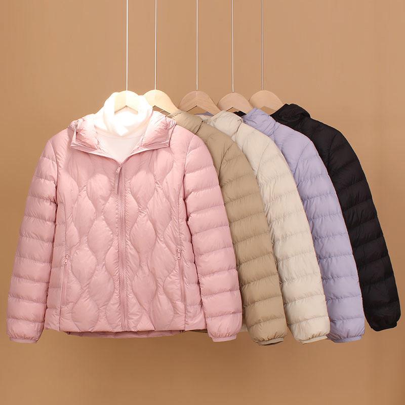 Short down jacket women's winter new fashion light and thin hooded foreign style white duck down jacket gourd pattern tide