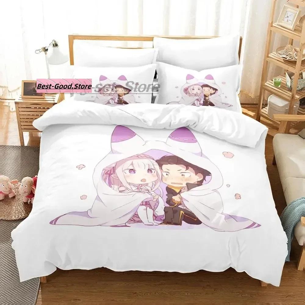 Комплект постельного белья Re Zero Single Twin Full Queen King Size Комплект постельного белья Aldult Kid Bedroom Duvetcover Sets 3D Print Anime Bed Sheet Set