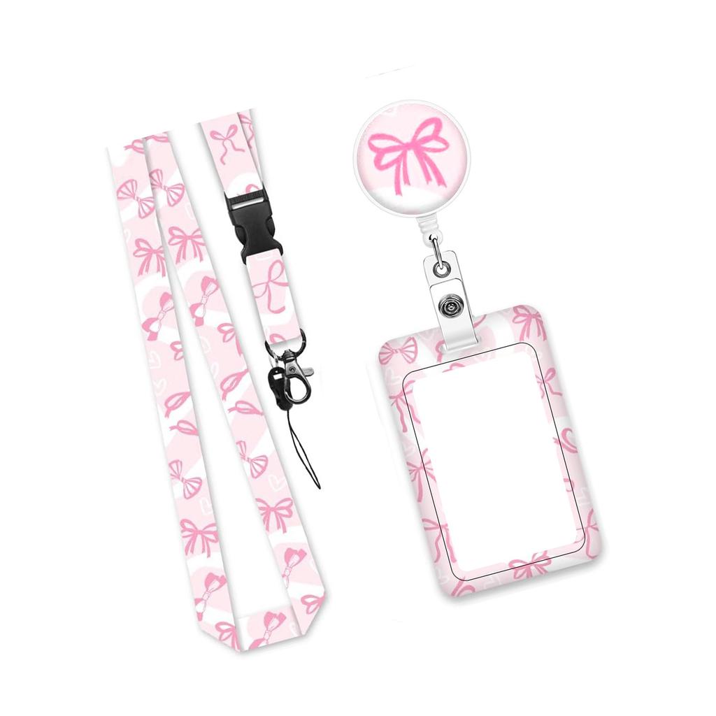 Butterfly Neck Lanyard with Badge Card Holder Retractable Badge Holder and Detachable Neck Strap Set for Office School