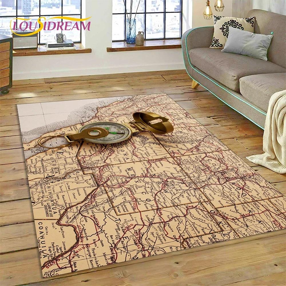 3D Древняя морская карта мира, компас, ковер, коврик для спальни, гостиной, дивана, украшение, детский игровой большой декоративный напольный коврик