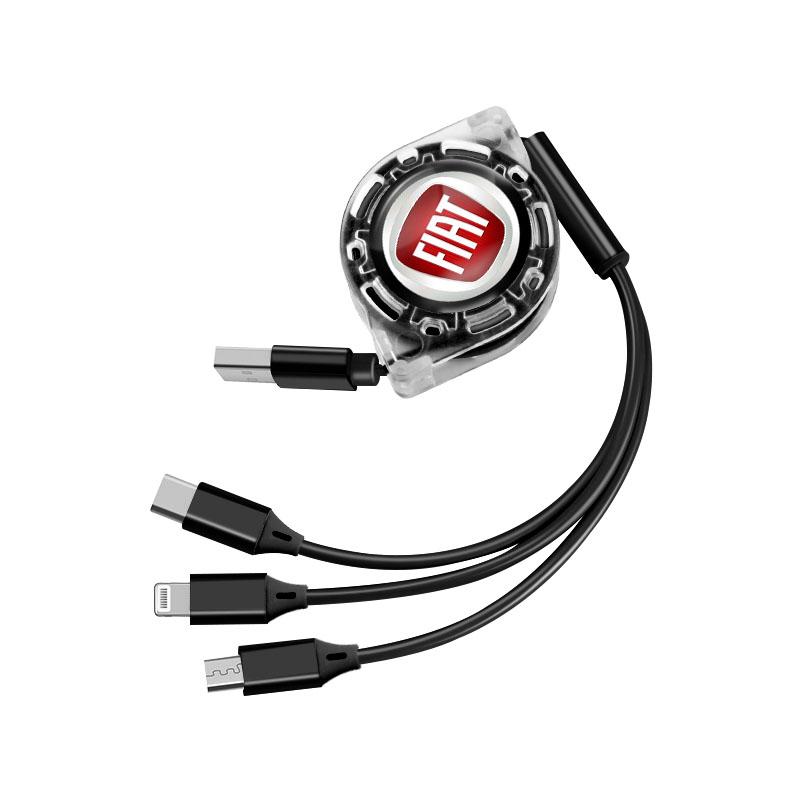 Кабель для быстрой зарядки 3 в 1 с логотипом автомобиля Fiat, USB-кабель Type C Micro USB для Stilo Ducato Panda 500 Pondo Abarth Punto Palio Viaggio