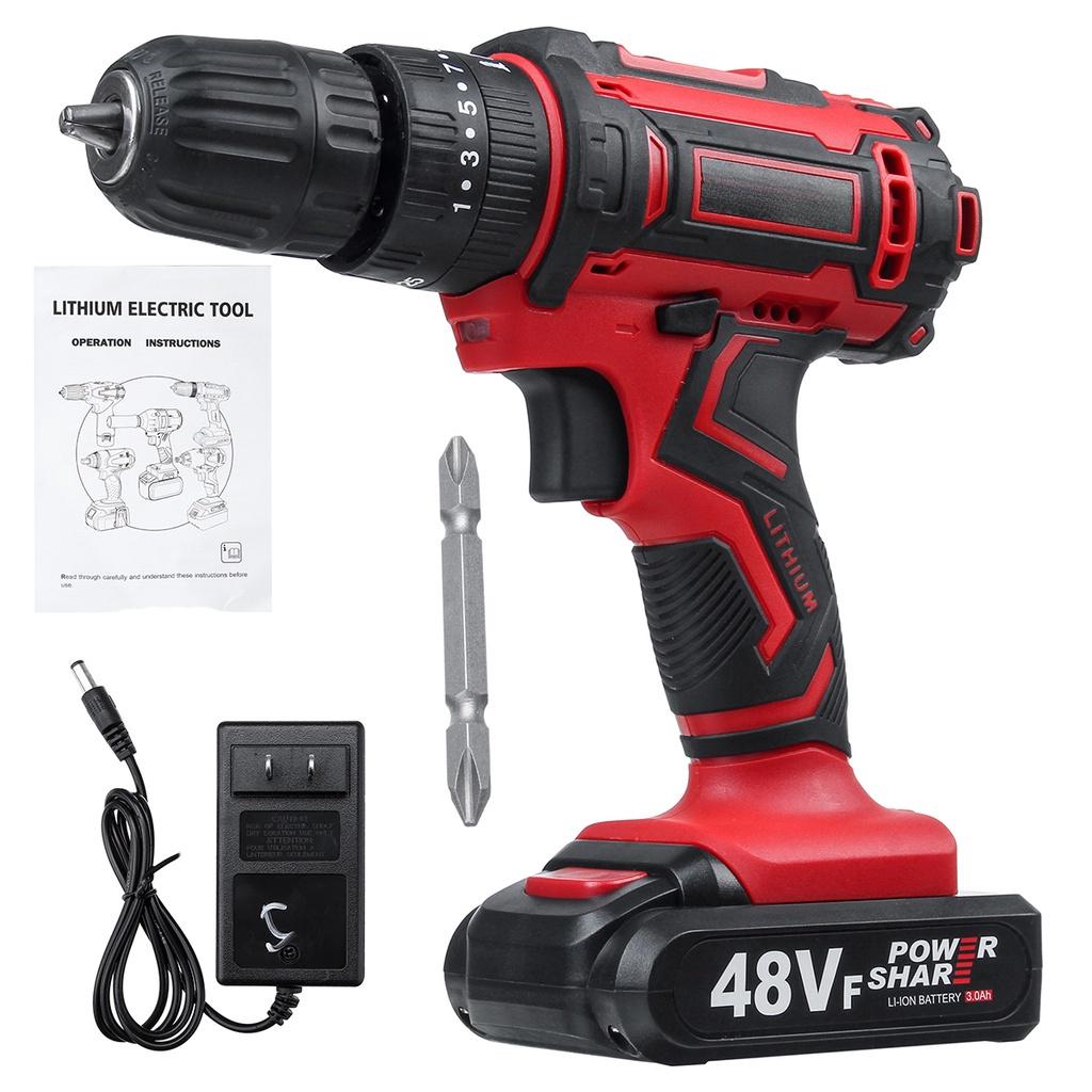 48 В Электрическая дрель Беспроводная ударная дрель Мини Аккумуляторная отвертка 25+3 Двухскоростной электроинструмент С 2 шт. Аккумуляторный