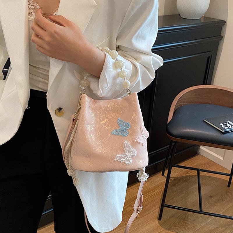 2025 Новая сумка через плечо в китайском стиле с бабочкой, модная комбинированная сумка с бисером, женская универсальная сумка-мессенджер, сумка-ведро
