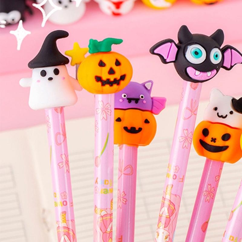 10Pcs Christmas Halloween Pencils Tip Caps Silicone Pencil Protectors for Children Students Adult and Professional