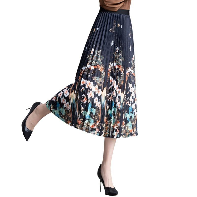 Юбка на груди женская летняя плиссированная высококачественная маятниковая печатная длинная юбка a-word женская драпировка женская тонкая юбка-зонтик куртка