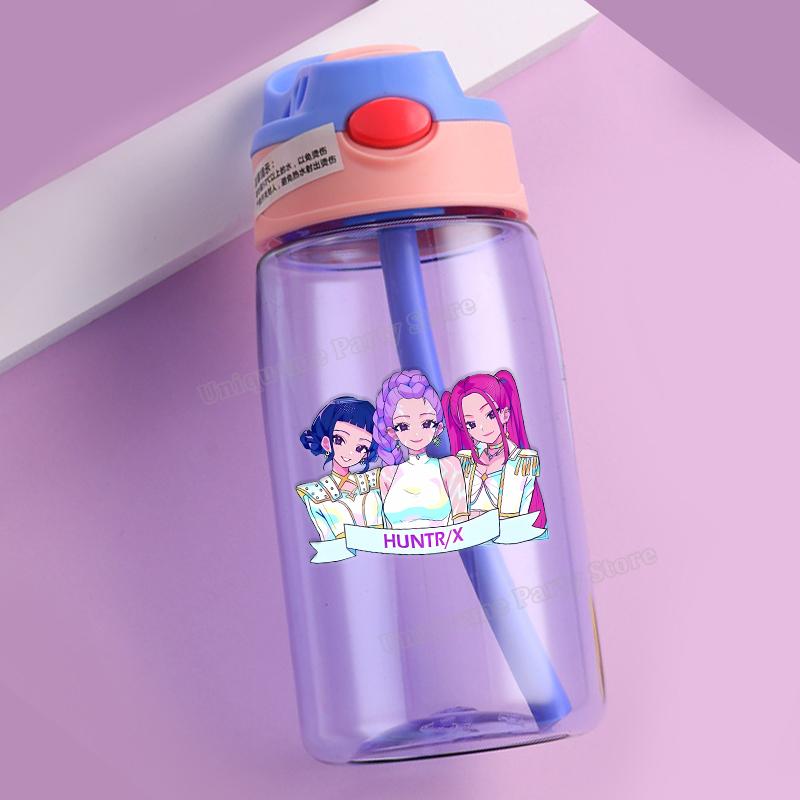 KPop Охотники на демонов Детская бутылка для воды Для улицы Спорт Зои Мира Руми Девочка Стакан с трубочкой Портативная Пластиковая бутылка для напитков Подарок на день рождения