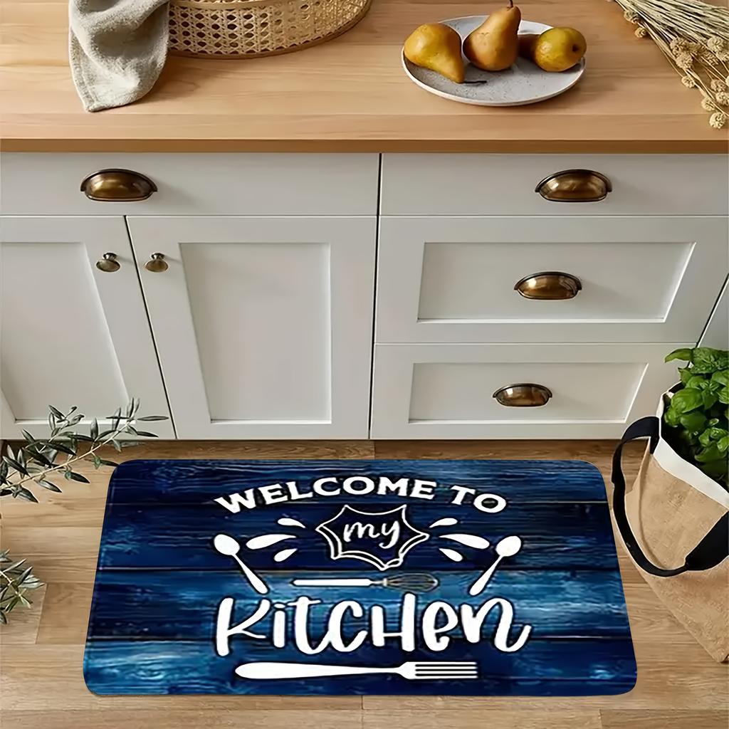 1 шт. Синий коврик для пола с рисунком под дерево, Современный кухонный полиэстеровый ковер, Нескользящий красочный ковер для помещений, Для дома, ванной комнаты, спальни, гостиной, декор