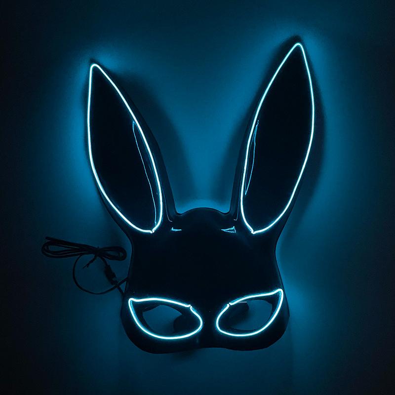 LED Light Up Bunny Rabbit Mask – Half Face Glowing Masquerade Mask for Halloween, Rave, Club & Party