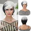 Модный женский парик, короткий парик с черно-белым цветным блоком, синтетический парик из термостойких волос, подходит для ежедневного ношения