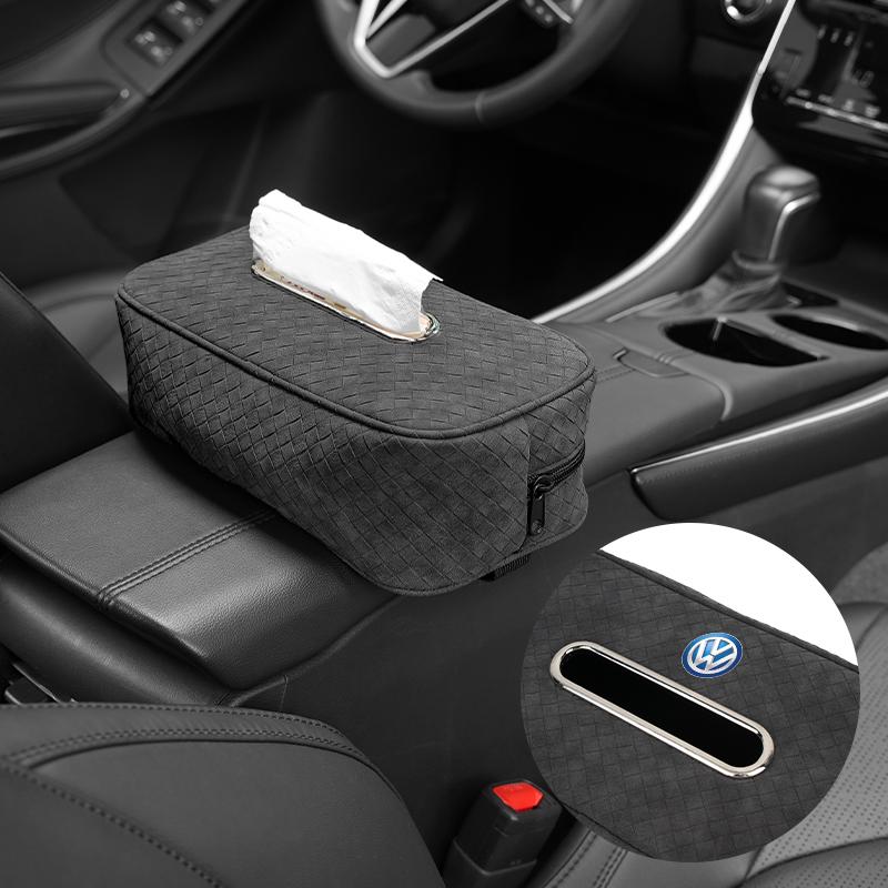 Car In-vehicle Larger size Leather Checkered Tissue Storage Box For VW Scirocco Jetta Beetle Passat Polo Tiguan Sharan TouranLP5