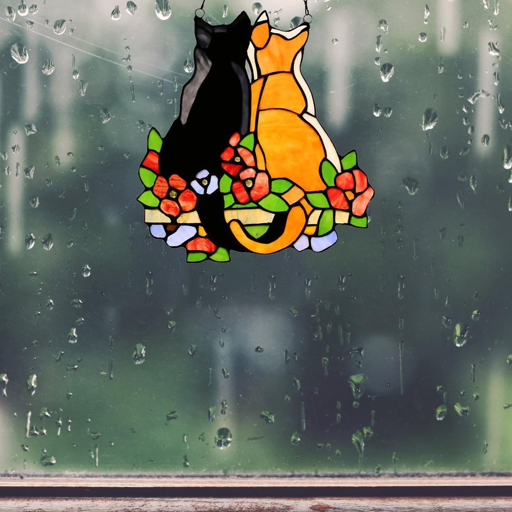 Stained Glass Cats Window Panel Stained Suncatcher Hanging Ornaments Home Decoration
