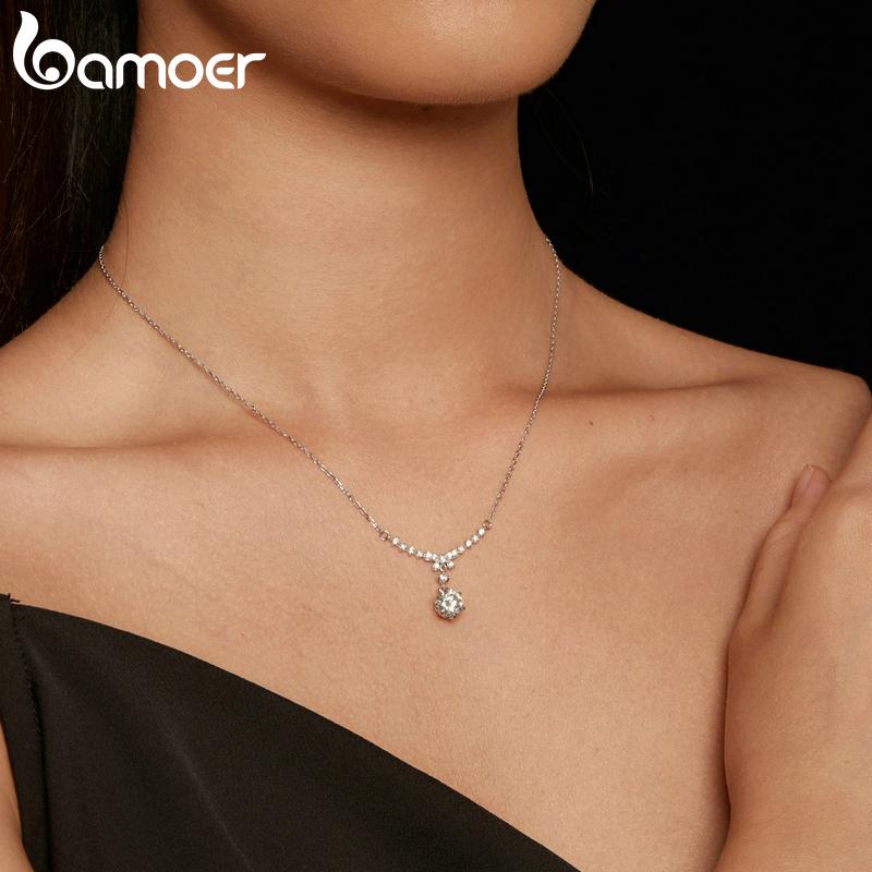 BAMOER 1CT каплевидное муассанитовое ожерелье с бантом-цепочкой, ожерелье из стерлингового серебра 925 пробы для женщин, свадебный подарок на День святого Валентина