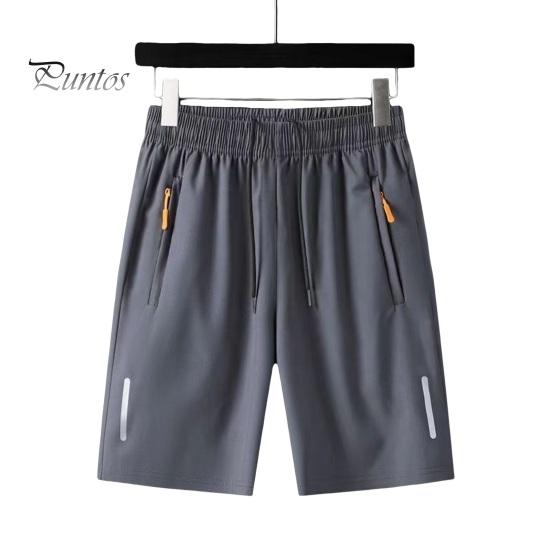 Мужские спортивные шорты, однотонные прямые эластичные шорты на талии, повседневная одежда больших размеров, карманы на молнии в стиле ретро, ​​тонкие летние шорты до колена, мужская одежда