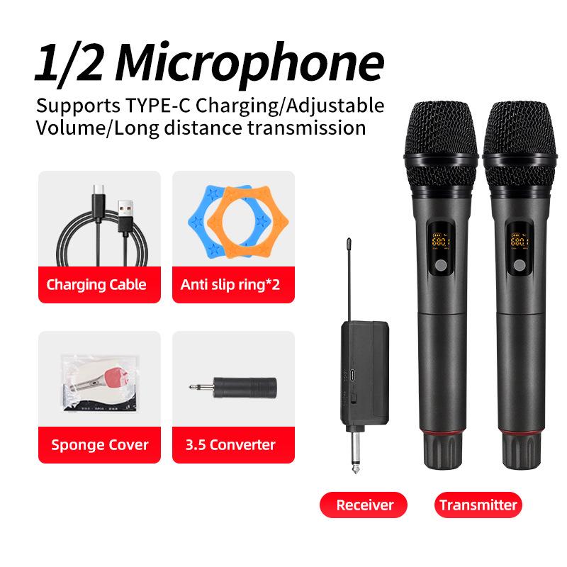 Rechargeable Dual Wireless Microphone Set for Stage, Home, KTV, Outdoor Events, and Conferences