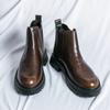 Мужские роскошные качественные ботинки с круглым носком, мужские ботинки челси на платформе, короткие кожаные ботинки на толстой подошве, модная уличная одежда