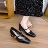 French High Heels Thick Heels Are Not Tired of Feet with Mary Jane Shoes Spring and Autumn Burgundy Square Head Splicing Light Mouth Single Shoes