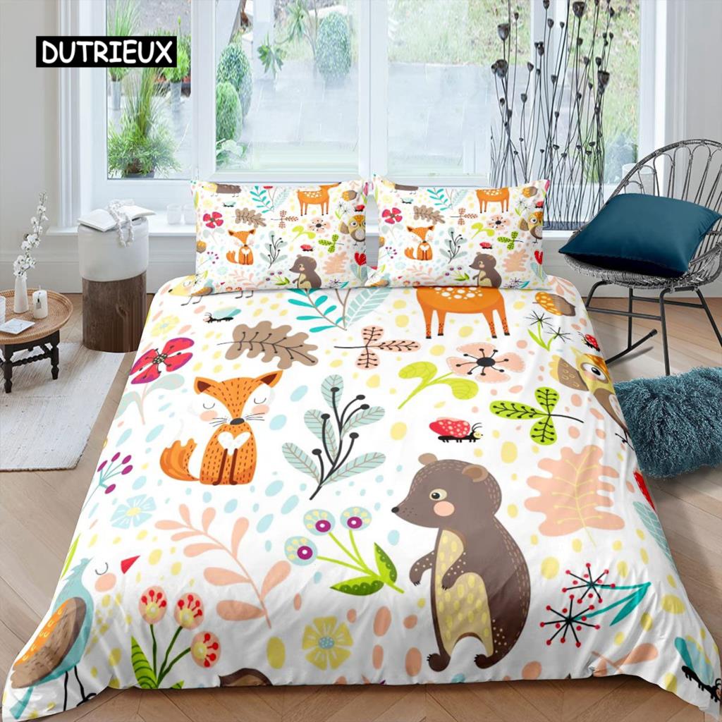 Комплект пододеяльников с лисой для девочек, комплект постельного белья с рисунком лисы, милый пододеяльник на тему животных для детей, подростков, King, полиэстер, пододеяльник