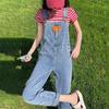 Retro Korean Style Women's Denim Overalls: Autumn Loose Straight Leg Slimming Jumpsuit