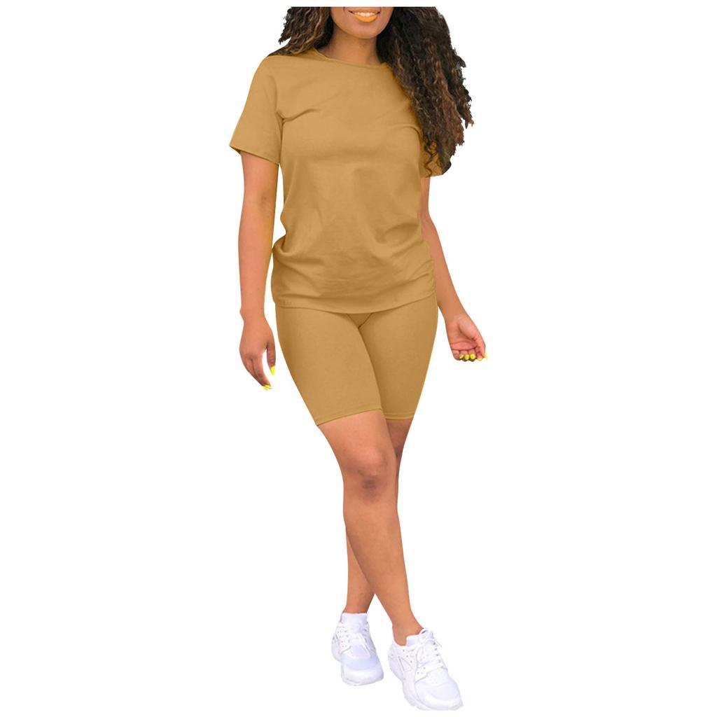 Женский повседневный спортивный однотонный костюм из 2 предметов, комплект из топа и брюк с короткими рукавами