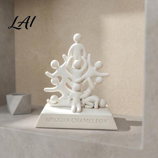 DIY Paintable Craft Project 3D Printed Stacked Human Sculpture Abstract Meccha Chameleon Art Unique Desktop Ornament Figurine Minimalist White Desk