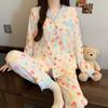 Color polka dot pajamas women's long-sleeved trousers spring and autumn cloud cotton suit casual cardigan simple loungewear