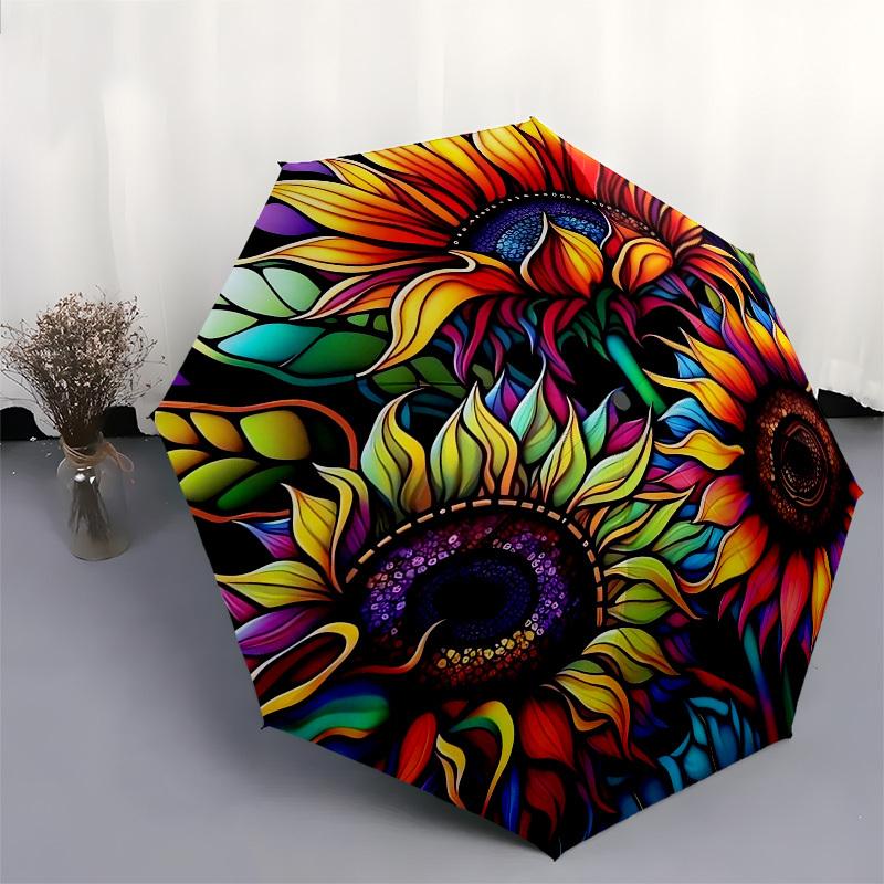 1pc Colorful Sunflower Mandala Design Umbrella with Plastic Handle,Vibrant Cartoon Pattern,Multi-functional UmbrellaPT159