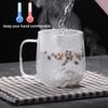 Изолированные стаканы из стекла с двойными стенками Винтажная чайная чашка Подарки на день рождения Прозрачная кружка для кофе с цветочным узором Чай