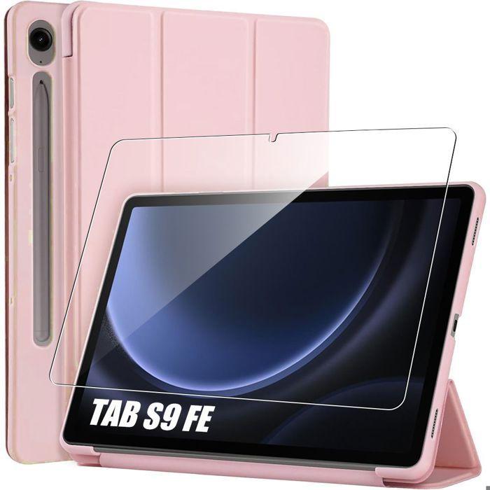 Coque + Verre Trempé - pour Samsung Galaxy Tab S9 FE / S10 FE / S10 Lite- Protection Anti-Rayures - Support Intégré - Rose