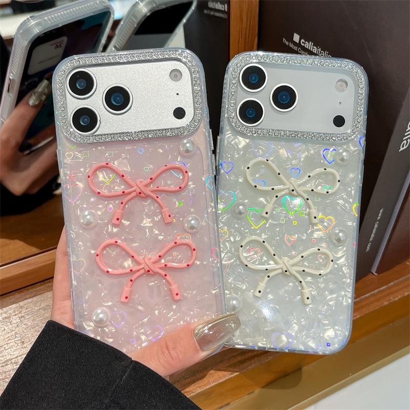 Лазерный чехол для iPhone 14/13 с рисунком в горошек и бантом - Противоударный чехол для Apple Pro Max