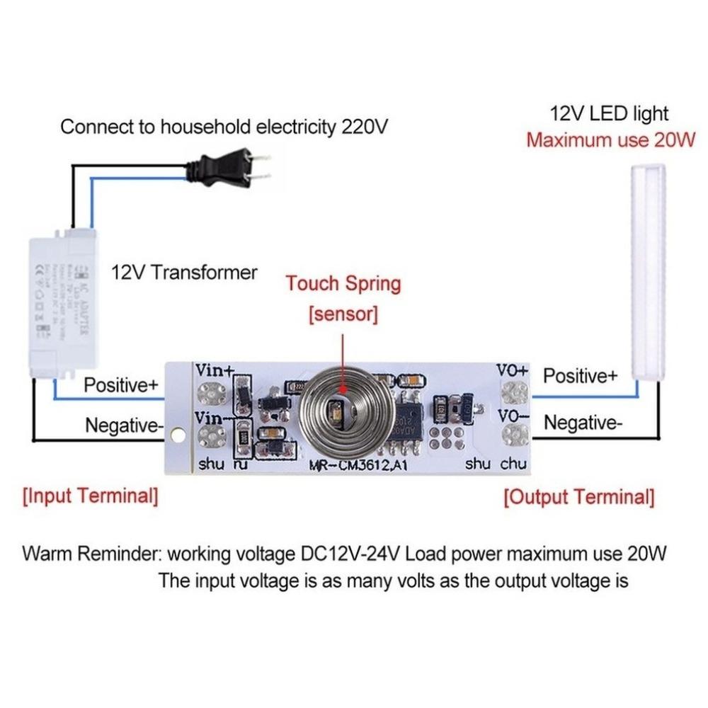 Емкостный сенсорный сенсорный переключатель постоянного тока 12 В постоянного тока, пружинный переключатель, светодиодный диммер, переключатель управления 9-24 В, 30 Вт, 3 А для умного дома, светодиодные ленты