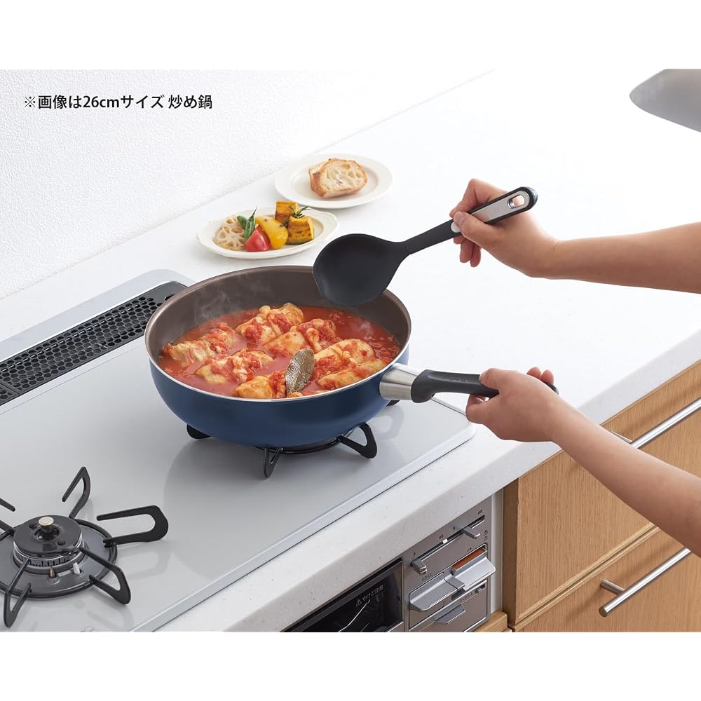 Thermos Durable Series Stir-Fry Pan, 30cm, Navy, Gas Stove Only, Non-stick, Durable Coating,