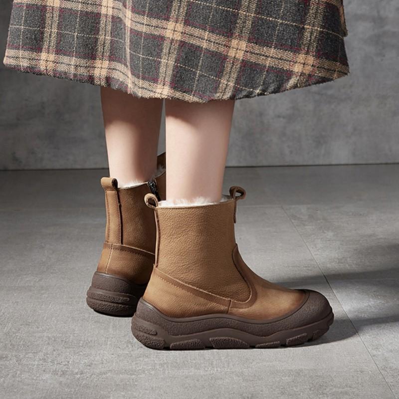 Johnature Ботинки из натуральной кожи и шерсти, теплые, с круглым носком, на толстой подошве, с боковой молнией, женские короткие ботинки в стиле ретро
