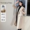 Женское длинное двубортное пальто из 100% шерсти
