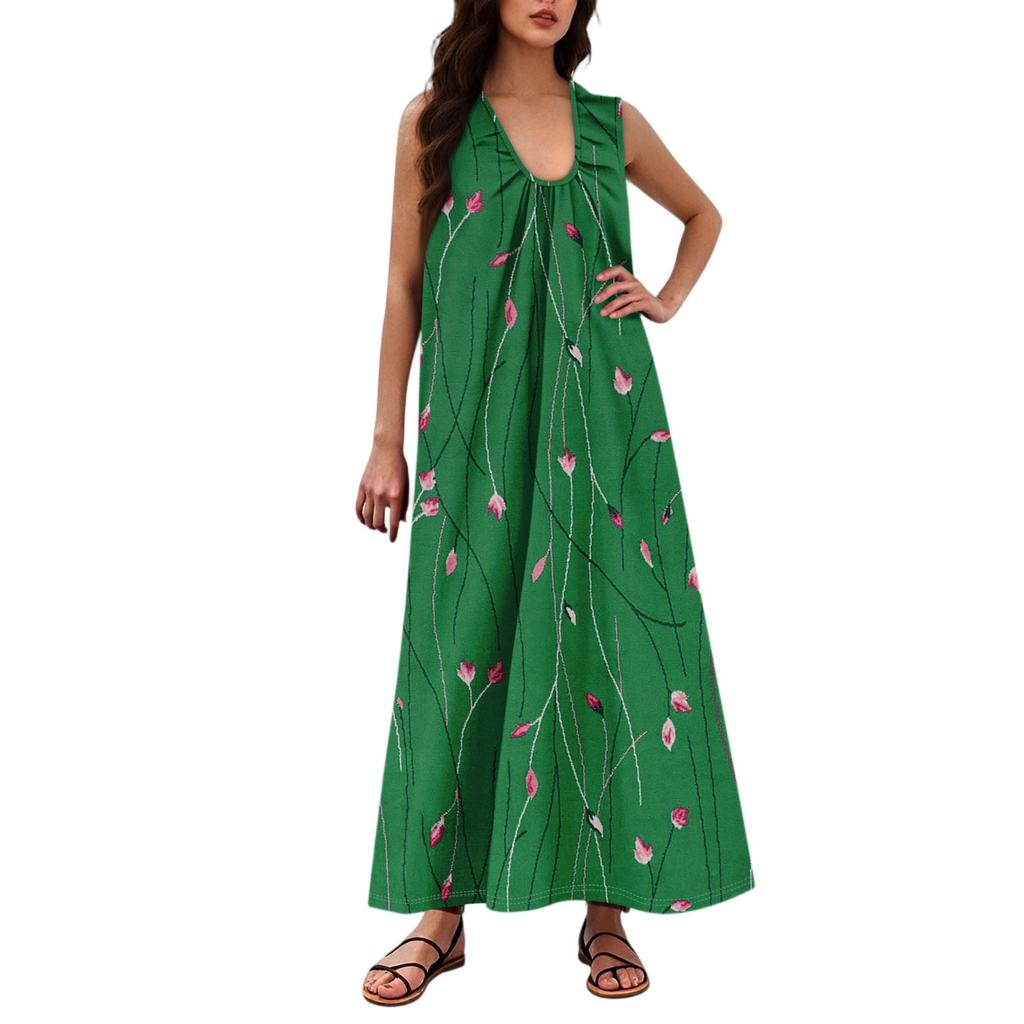 Женская Мода Повседневная А-силуэт Цветочный Принт Эффект Молотка Свободная Длинная Юбка с Карманами