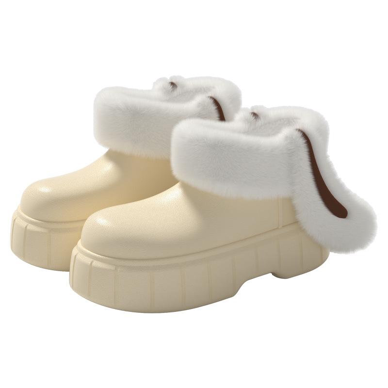 Съемные и моющиеся хлопковые туфли с кроличьими ушками из ЭВА, бархатные водонепроницаемые хлопковые тапочки для зимы, дождевые туфли, толстая подошва, высокий блочный каблук, отвороты