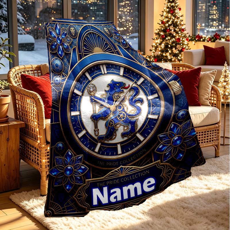 Custom Name Personalized Chelsea Football Club Print Blanket, Home Decor, Bedroom, Sofa, Camping, Couch, Gifts for Birthday Christmas
