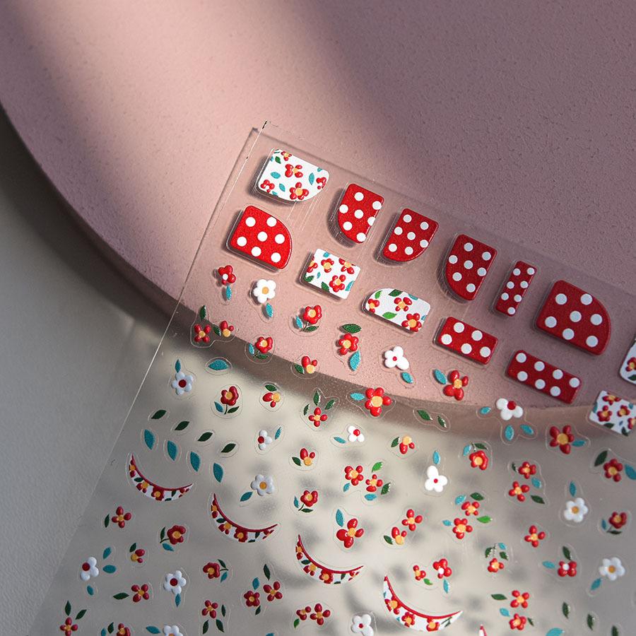 Рельефный маленький красный цветок наклейка для дизайна ногтей своими руками изготовление креативных декоративных наклеек